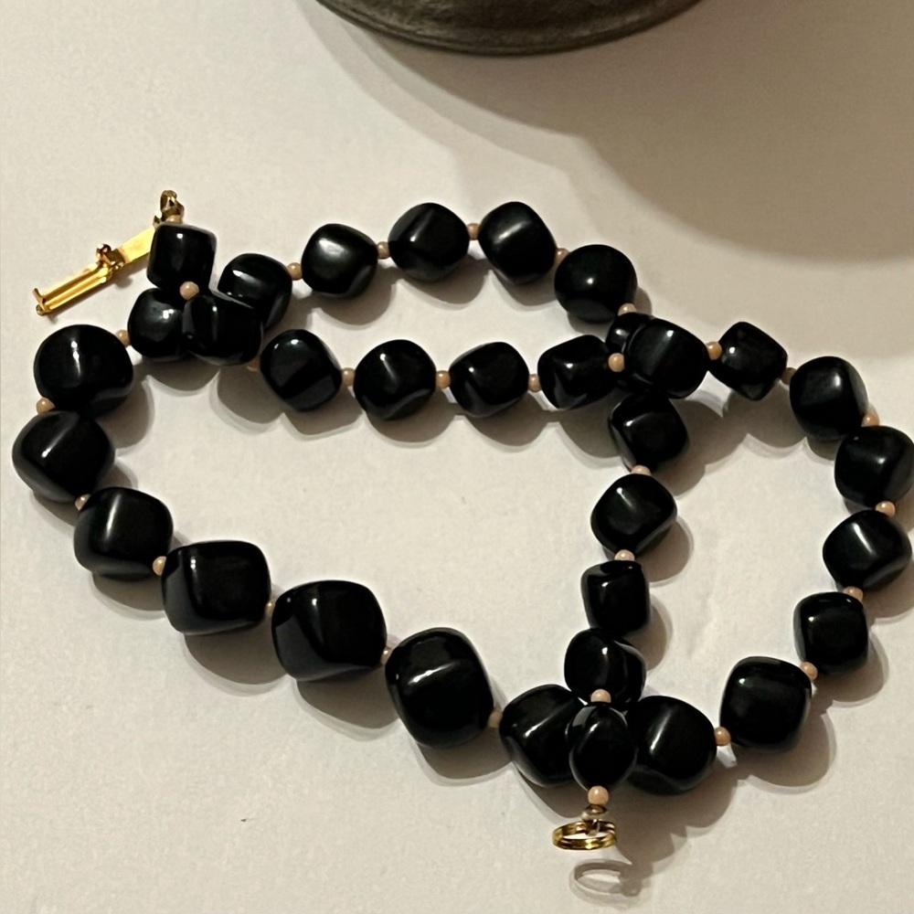 - Vintage Black Graduated Lucite Beads with spacers, good tone